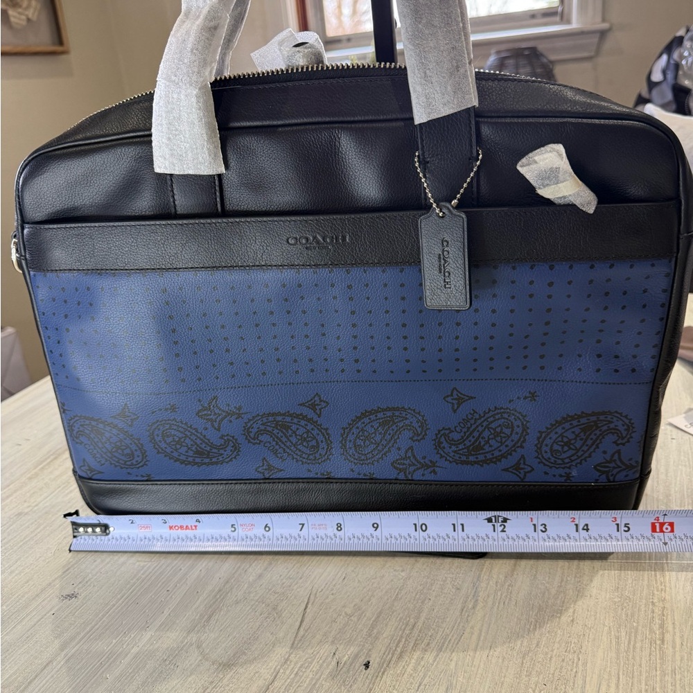 Coach Hamilton Blue and Black Paisley Leather Briefcase - Picture 11 of 13